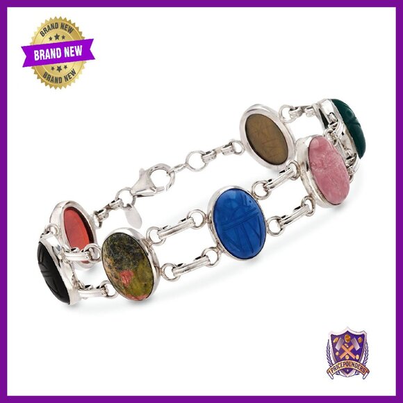 Jewelry - Sterling Silver Multi-Gemstone Scarab Bracelet, 7 Inch